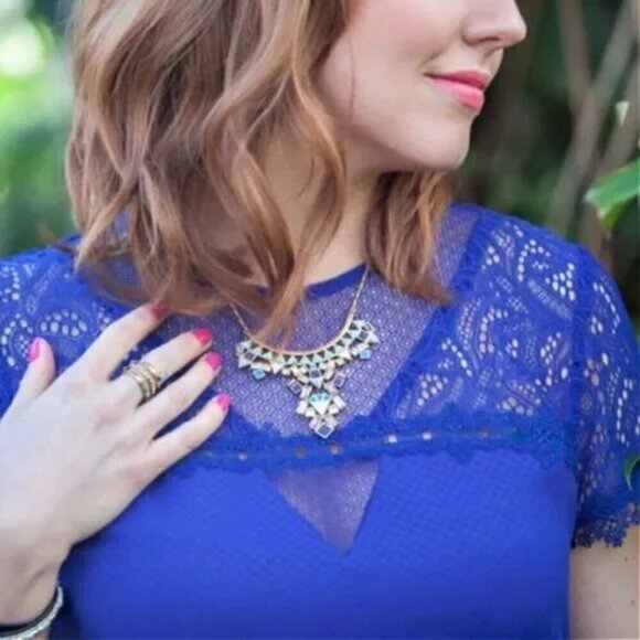 💜 Stella & Dot Mosaic Stone Tile Statement Necklace Blue - Picture 8 of 11